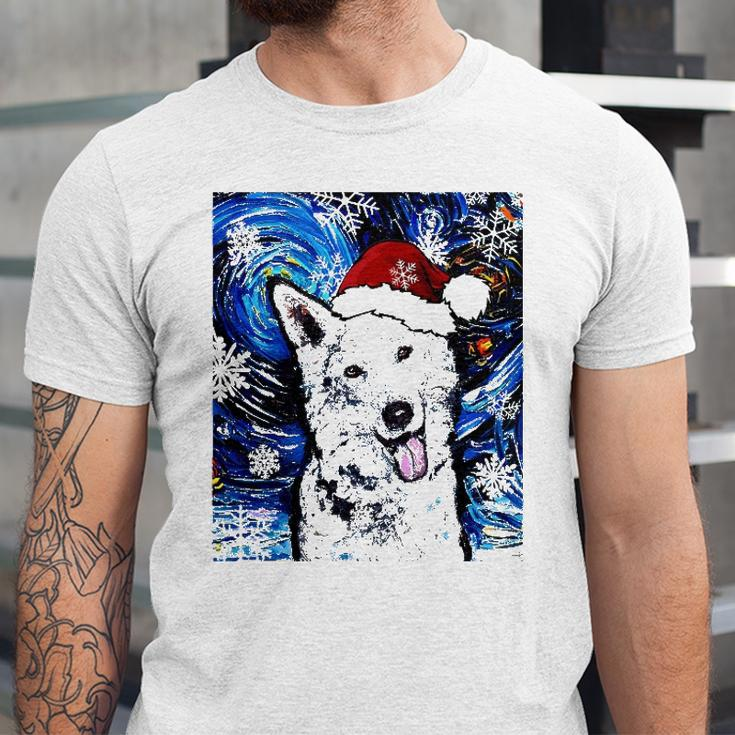 White German Shepherd Santa Starry Night Dog Christmas Jersey T-Shirt