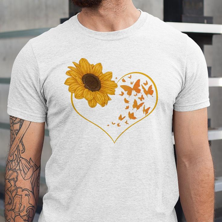 Yellow Flower Sunflowers Heart Butterfly Blossom Sunflower Jersey T-Shirt