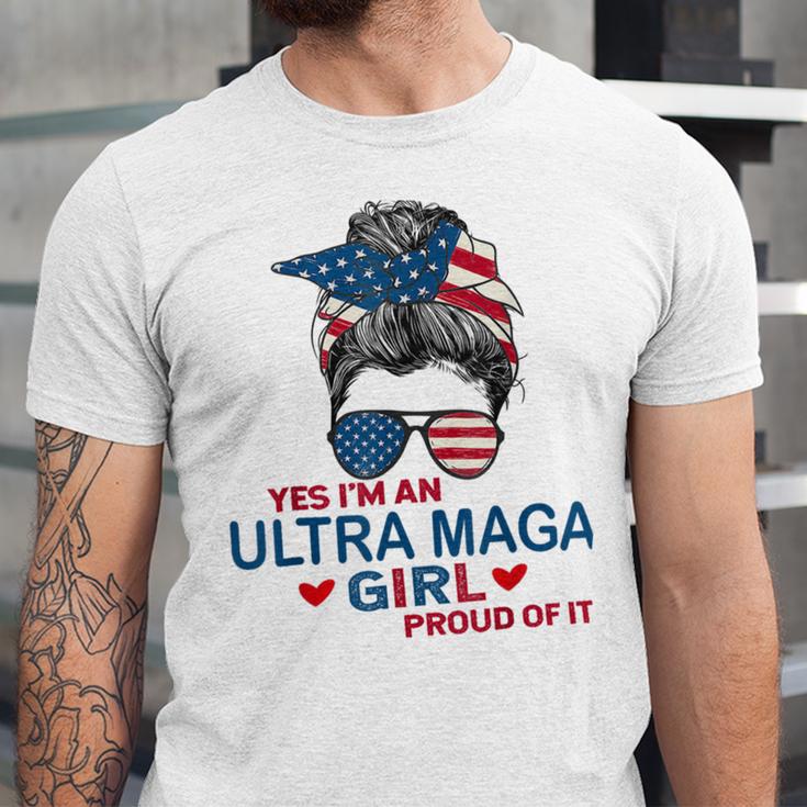 Yes Im An Ultra Maga Girl Proud Of It Usa Flag Messy Unisex Jersey Short Sleeve Crewneck Tshirt