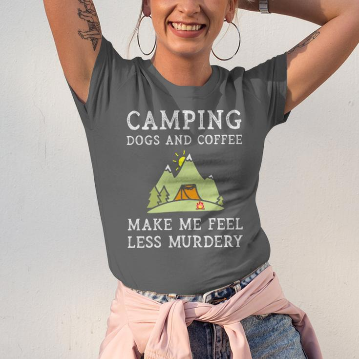 Camping Dogs Coffee Make Me Feel Less Murdery Camper Camp Jersey T-Shirt