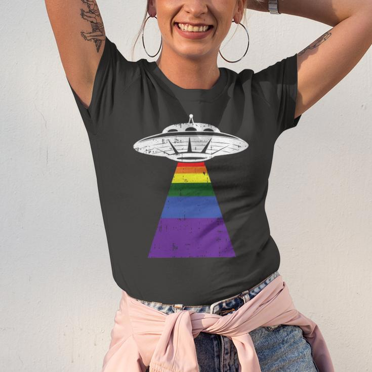 Alien Abduction Gay Pride Lgbtq Gaylien Ufo Proud Ally Jersey T-Shirt