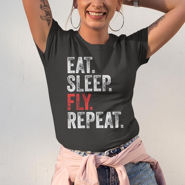 Eat Sleep Fly Repeat Aviation Pilot Vintage Distressed Jersey T-Shirt