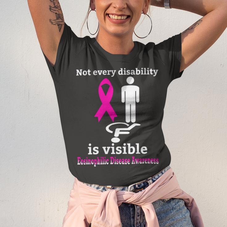 Every Disability Is Visible Eosinophilic Disease Awareness Pink Ribbon Eosinophilic Disease Eosinophilic Disease Awareness Unisex Jersey Short Sleeve Crewneck Tshirt