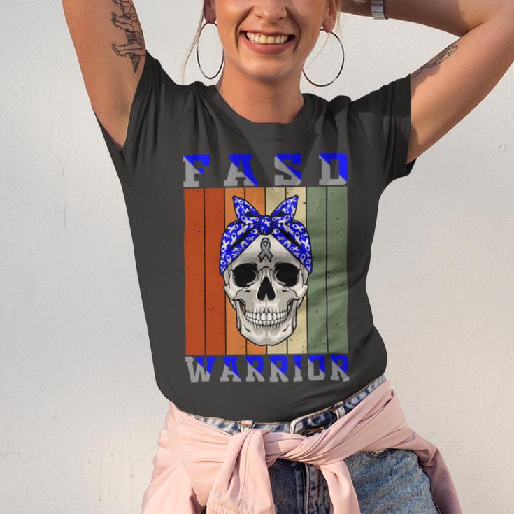 Fasd Warrior Skull Women Vintage Blue And Grey Ribbon Fetal Alcohol Spectrum Disorder Fetal Alcohol Spectrum Disorder Awareness Unisex Jersey Short Sleeve Crewneck Tshirt