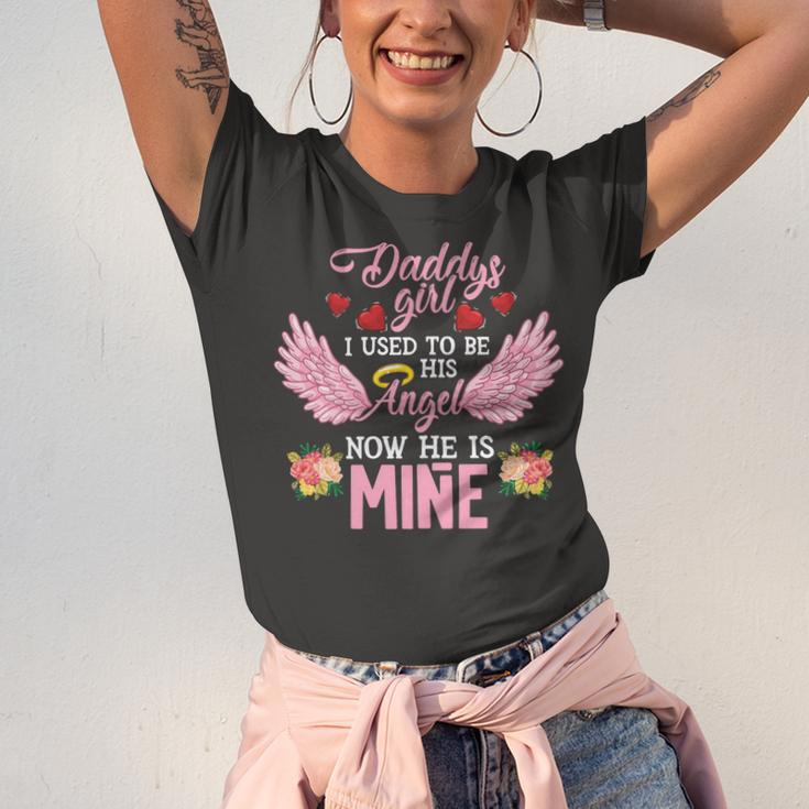 Father Grandpa Daddys Girl I Used To Be His Angel Now He Is Mine Daughter 256 Family Dad Unisex Jersey Short Sleeve Crewneck Tshirt
