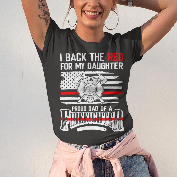 Father Grandpa I Back The Red For My Daughter Proud Firefighter Dad 186 Family Dad Unisex Jersey Short Sleeve Crewneck Tshirt