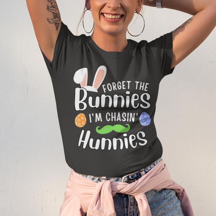 Forget The Bunnies Im Chasing Hunnies Funny Boys Easter Gift Unisex Jersey Short Sleeve Crewneck Tshirt