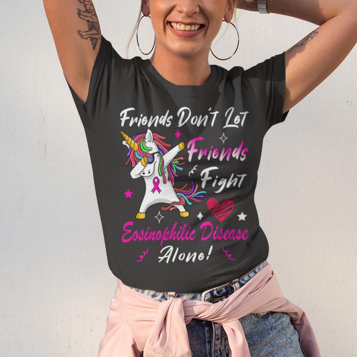 Friends Dont Let Friends Fight Eosinophilic Disease Alone Pink Ribbon Eosinophilic Disease Eosinophilic Disease Awareness Unisex Jersey Short Sleeve Crewneck Tshirt