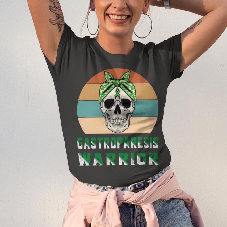 Gastroparesis Warrior Skull Women Vintage Green Ribbon Gastroparesis Gastroparesis Awareness Unisex Jersey Short Sleeve Crewneck Tshirt