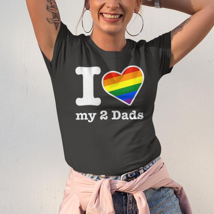 Gay Dads I Love My 2 Dads With Rainbow Heart Jersey T-Shirt