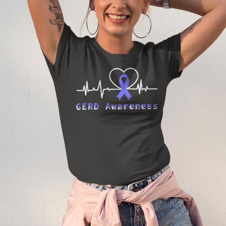 Gerd Awareness Heartbeat Periwinkle Blue Ribbon Gastroesophageal Reflux Disease Gerd Awareness Unisex Jersey Short Sleeve Crewneck Tshirt