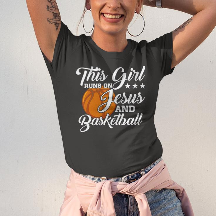 This Girl Runs On Jesus And Basketball Christian Jersey T-Shirt