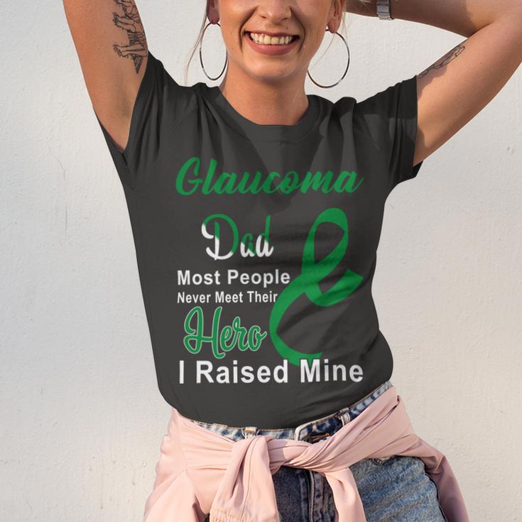 Glaucoma Dad Most People Never Meet Their Hero I Raised Mine Green Ribbon Glaucoma Glaucoma Awareness Unisex Jersey Short Sleeve Crewneck Tshirt