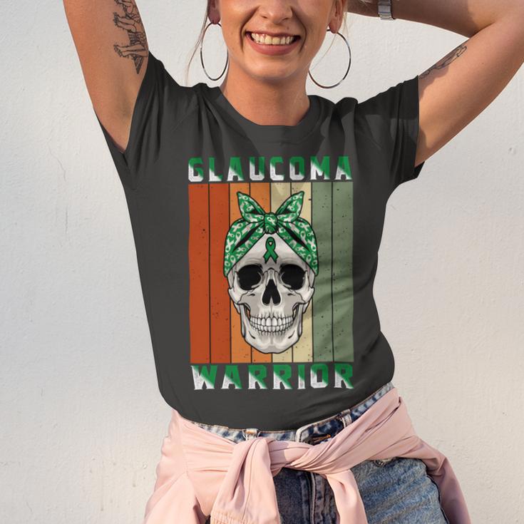 Glaucoma Warrior Skull Women Vintage Green Ribbon Glaucoma Glaucoma Awareness Unisex Jersey Short Sleeve Crewneck Tshirt