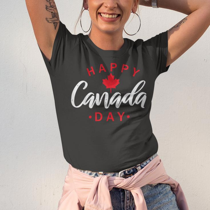 Happy Canada Day Funny Maple Leaf Canadian Flag Kids Unisex Jersey Short Sleeve Crewneck Tshirt