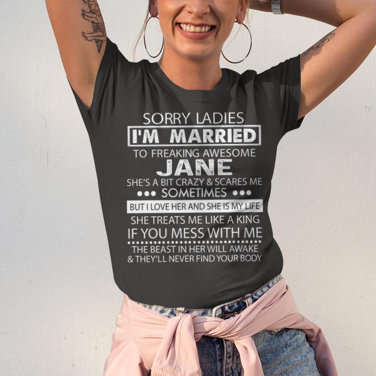 Jane Name Gift Im Married To Freaking Awesome Jane Unisex Jersey Short Sleeve Crewneck Tshirt