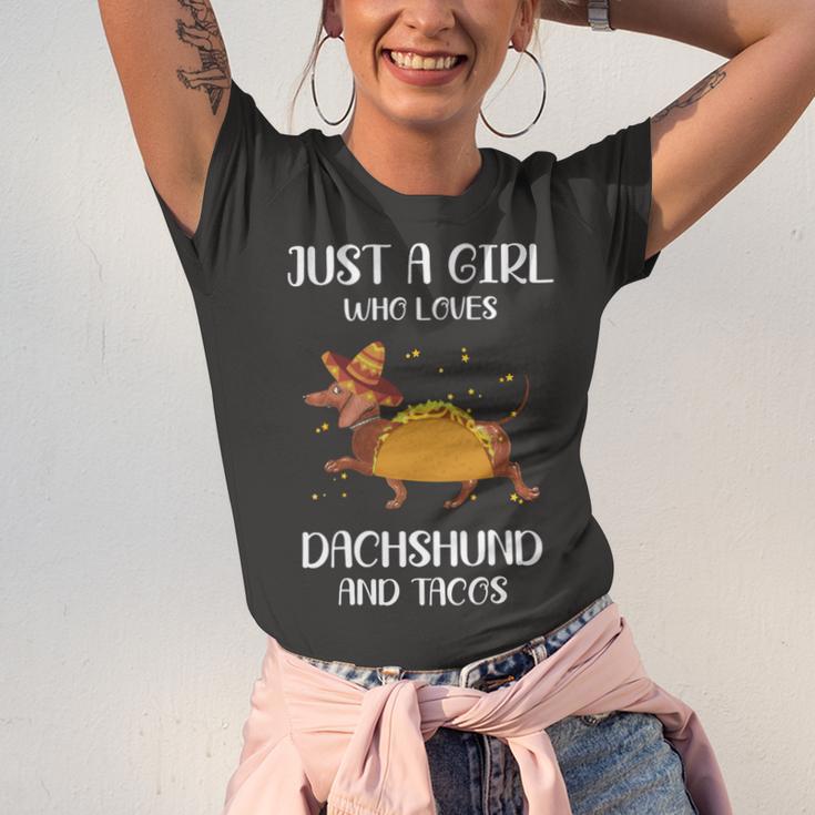 Just A Girl Who Loves Dachshund And Tacos For Dachshund Lovers Unisex Jersey Short Sleeve Crewneck Tshirt