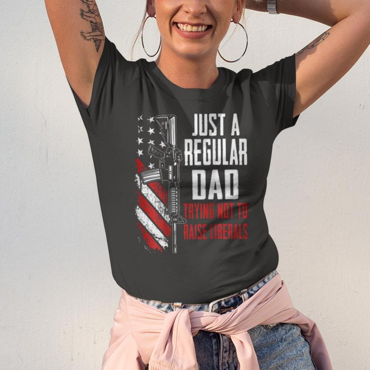 Just A Regular Dad Trying Not To Raise Liberals -- On Back Jersey T-Shirt