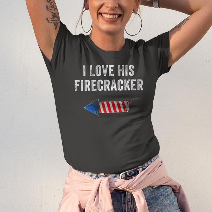I Love His Firecracker Matching Couple 4Th Of July Wife Gf Jersey T-Shirt