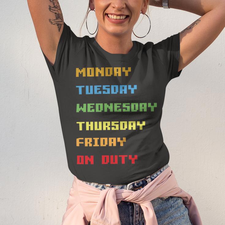 Monday To Friday On Duty Unisex Jersey Short Sleeve Crewneck Tshirt