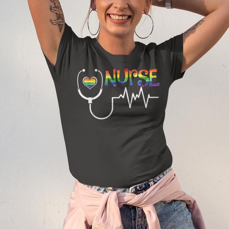 Nurse Rainbow Flag Lgbt Lgbtq Gay Lesbian Bi Pride Ally Jersey T-Shirt