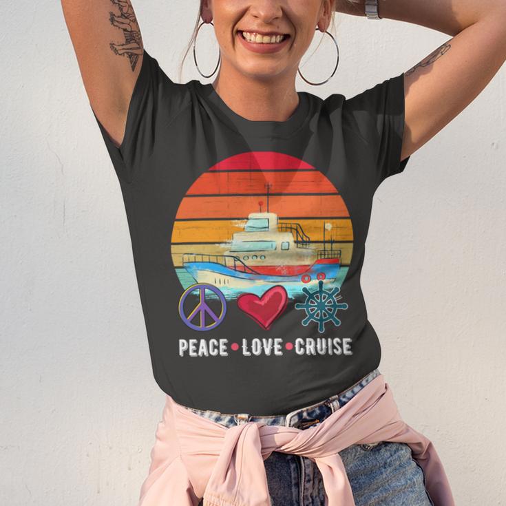 Peace Love Cruising Family Cruise Vacation Matching Gift V2 Unisex Jersey Short Sleeve Crewneck Tshirt