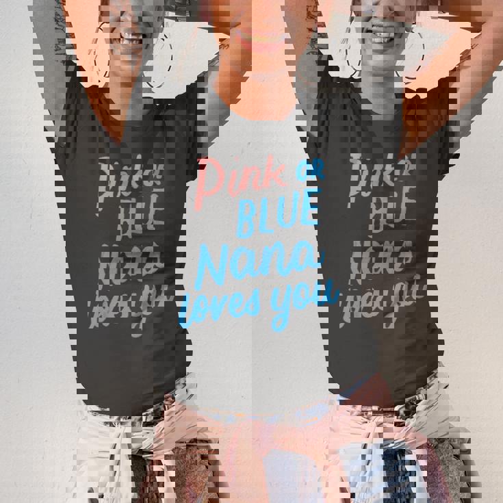 Pink Or Blue Nana Loves You Gender Baby Reveal Party Grandma Jersey T-Shirt