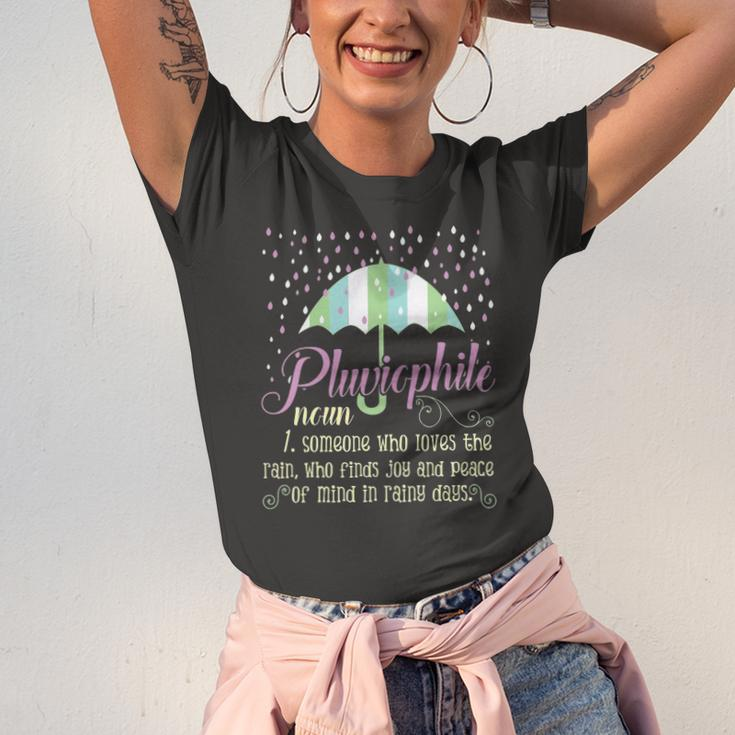 Pluviophile Definition Rainy Days And Rain Lover Jersey T-Shirt