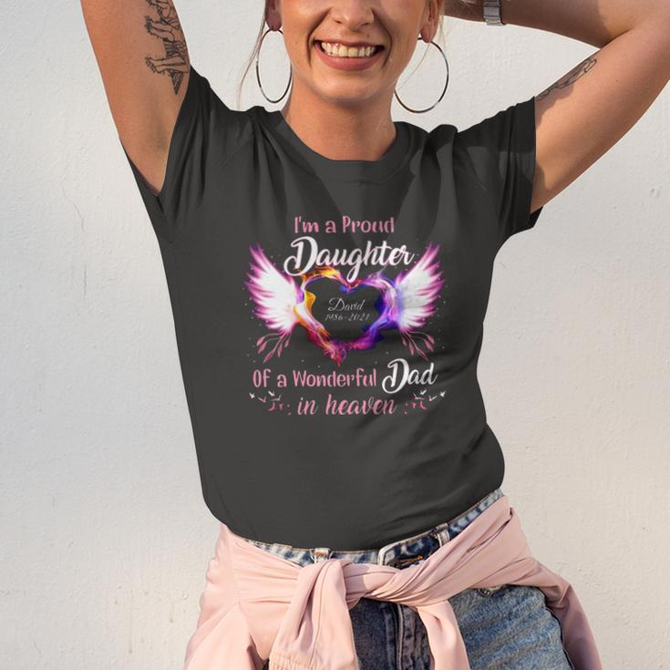 Im A Proud Daughter Of A Wonderful Dad In Heaven David 1986 2021 Angel Wings Heart Jersey T-Shirt