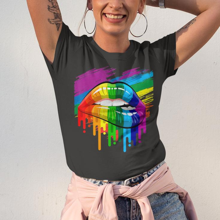 Rainbow Lips Lgbt Pride Month Rainbow Flag Jersey T-Shirt