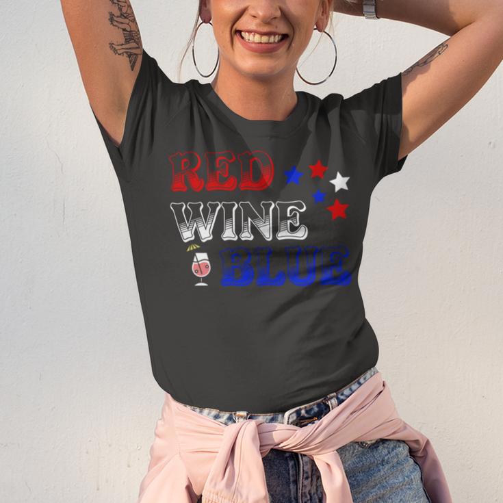 Red Wine Blue 4Th Of July Wine Red White Blue Wine Glasses V3 Unisex Jersey Short Sleeve Crewneck Tshirt