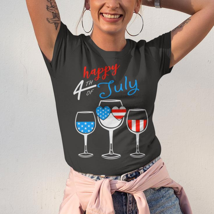 Red Wine Blue 4Th Of July Wine Red White Blue Wine Glasses V4 Unisex Jersey Short Sleeve Crewneck Tshirt