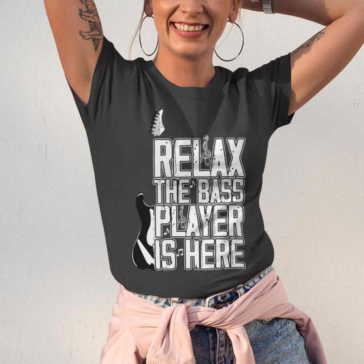 Relax The Bass Player Is Herebass Player Funny Gift Bass Guitar Unisex Jersey Short Sleeve Crewneck Tshirt