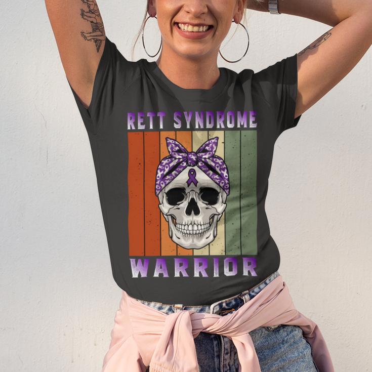 Rett Syndrome Warrior Skull Women Vintage Purple Ribbon Rett Syndrome Rett Syndrome Awareness Unisex Jersey Short Sleeve Crewneck Tshirt