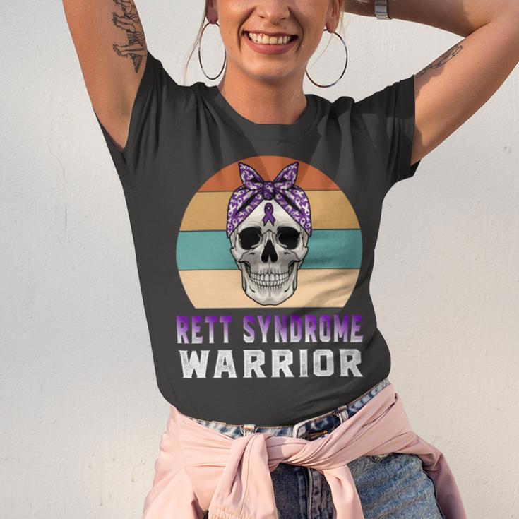 Rett Syndrome Warrior Skull Women Vintage Purple Ribbon Rett Syndrome Rett Syndrome Awareness V2 Unisex Jersey Short Sleeve Crewneck Tshirt