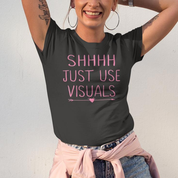 Special Education Teacher Sped Shhh Just Use Visuals Jersey T-Shirt