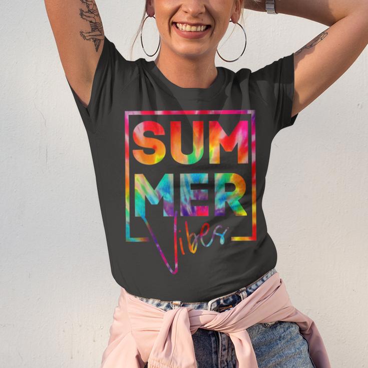 Summer Vibes Tie Dye Hello Summer Vacation Unisex Jersey Short Sleeve Crewneck Tshirt