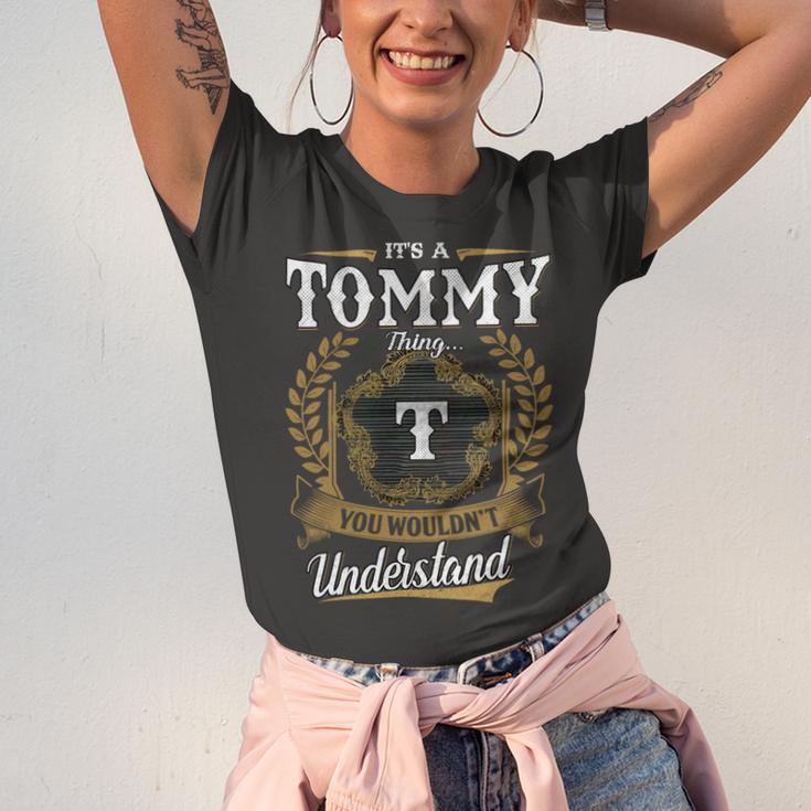 Tommy Blood Runs Through My Veins Name V2 Unisex Jersey Short Sleeve Crewneck Tshirt