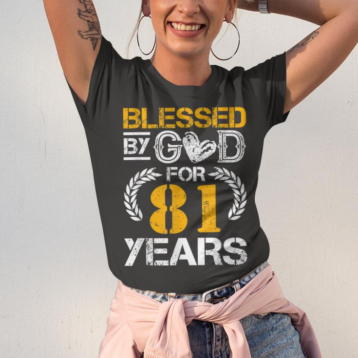 Vintage Blessed By God For 81 Years Happy 81St Birthday Unisex Jersey Short Sleeve Crewneck Tshirt