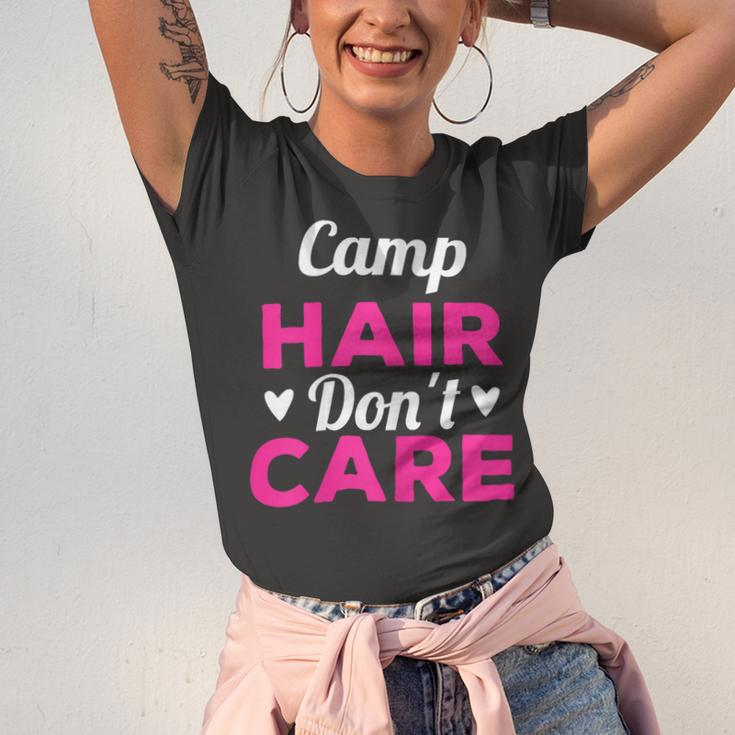 Womens Funny Camping Music Festival Camp Hair Dont CareShirt Unisex Jersey Short Sleeve Crewneck Tshirt