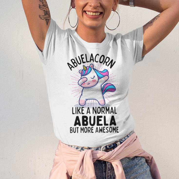 Abuelacorn Funny Unicorn Dabbing Gift Like A Normal Abuela But More Awesome Unisex Jersey Short Sleeve Crewneck Tshirt