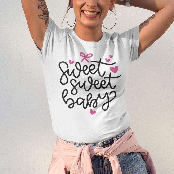 Baby Shower Text Pink Heart Ribbon Design Sweet Sweet Baby Unisex Jersey Short Sleeve Crewneck Tshirt