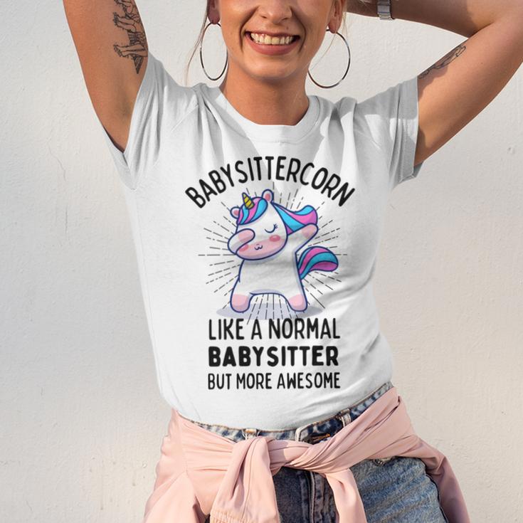 Babysittercorn Funny Unicorn Dabbing Gift Like A Normal Babysitter But More Awesome Unisex Jersey Short Sleeve Crewneck Tshirt