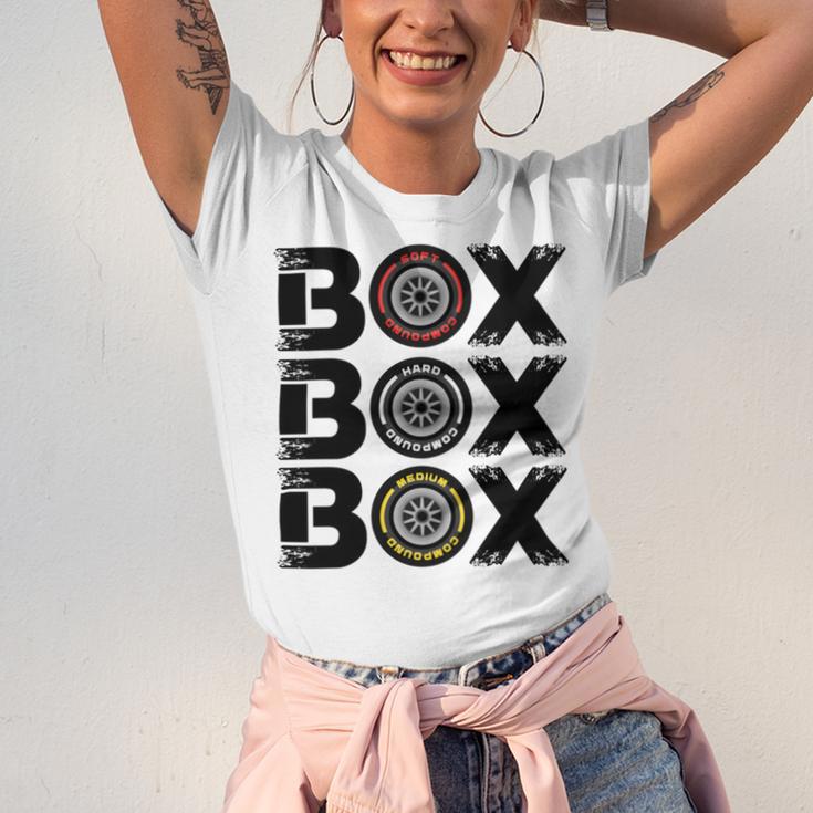 Box Box Box F1 Tyre Compound V2 Design Unisex Jersey Short Sleeve Crewneck Tshirt