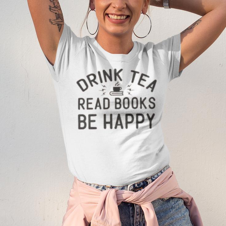 Drink Tea Read Books Unisex Jersey Short Sleeve Crewneck Tshirt