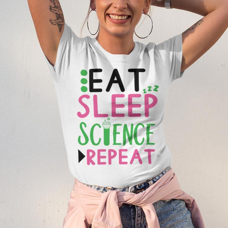 Eat Sleep Science Repeat Unisex Jersey Short Sleeve Crewneck Tshirt