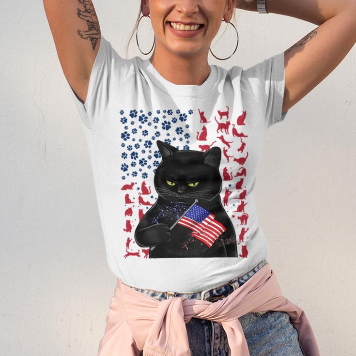 Funny Black Cat Independence Flag 633 Shirt Unisex Jersey Short Sleeve Crewneck Tshirt