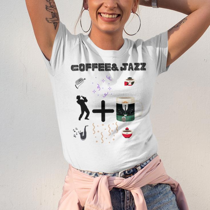 Funny Coolgiftcute Coffee Jazz Jazzmusiccoffeejazz Loverjazz Musicnashvillevintageguitar Unisex Jersey Short Sleeve Crewneck Tshirt