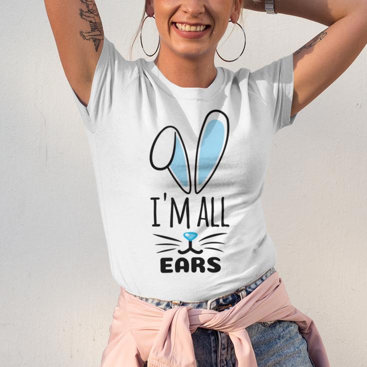 Funny Cute Pastel Blue Bunny Im All Ears Rabbit Happy Easter Day Gift For Girls Women Mom Mommy Family Birthday Holiday Christmas Unisex Jersey Short Sleeve Crewneck Tshirt