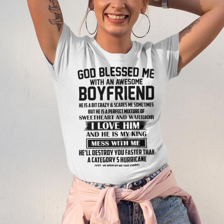 God Blessed Me With An Awesome Boyfriend Unisex Jersey Short Sleeve Crewneck Tshirt